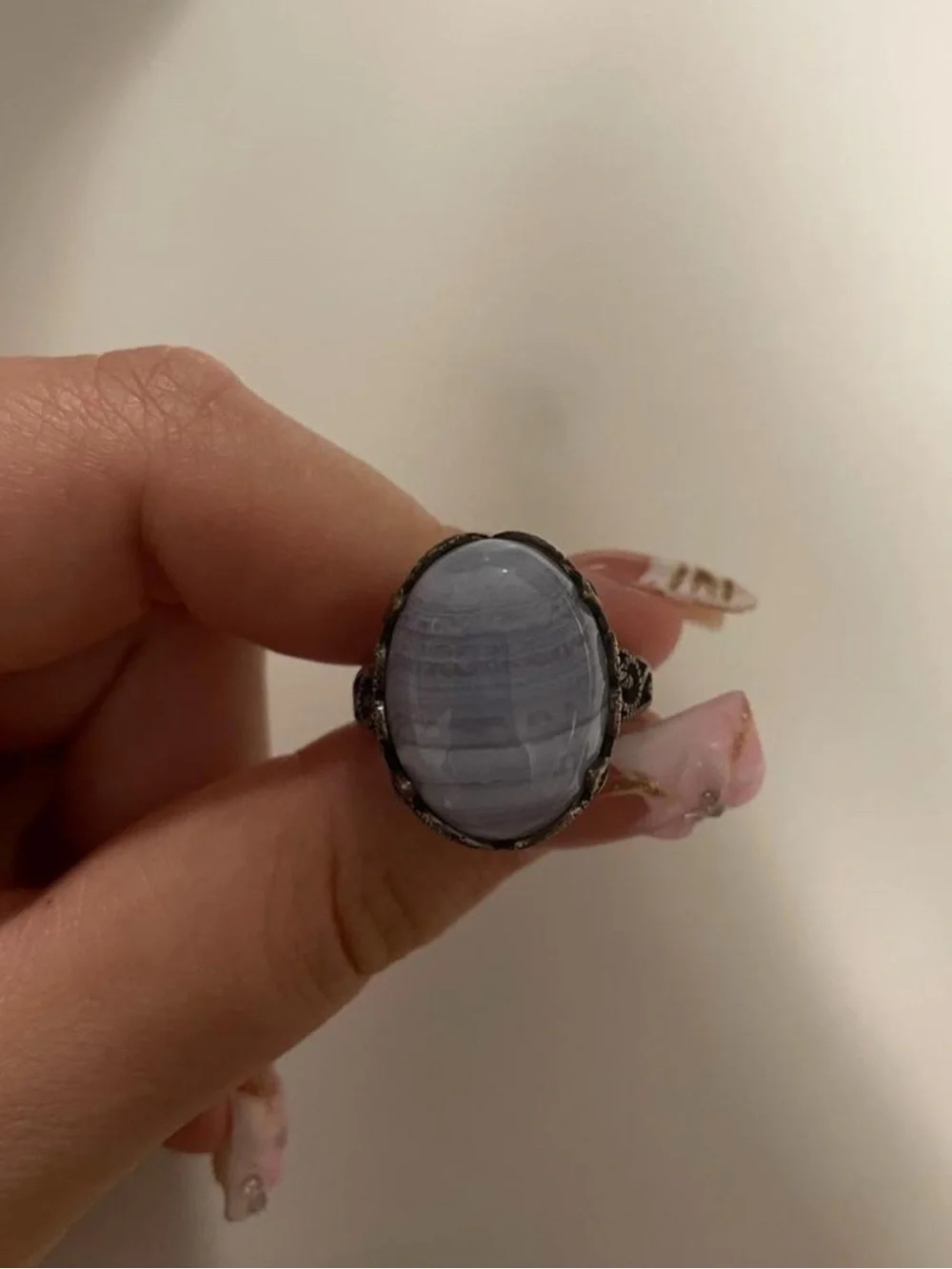 Vintage Blue Lace Agate Sterling Silver Ring